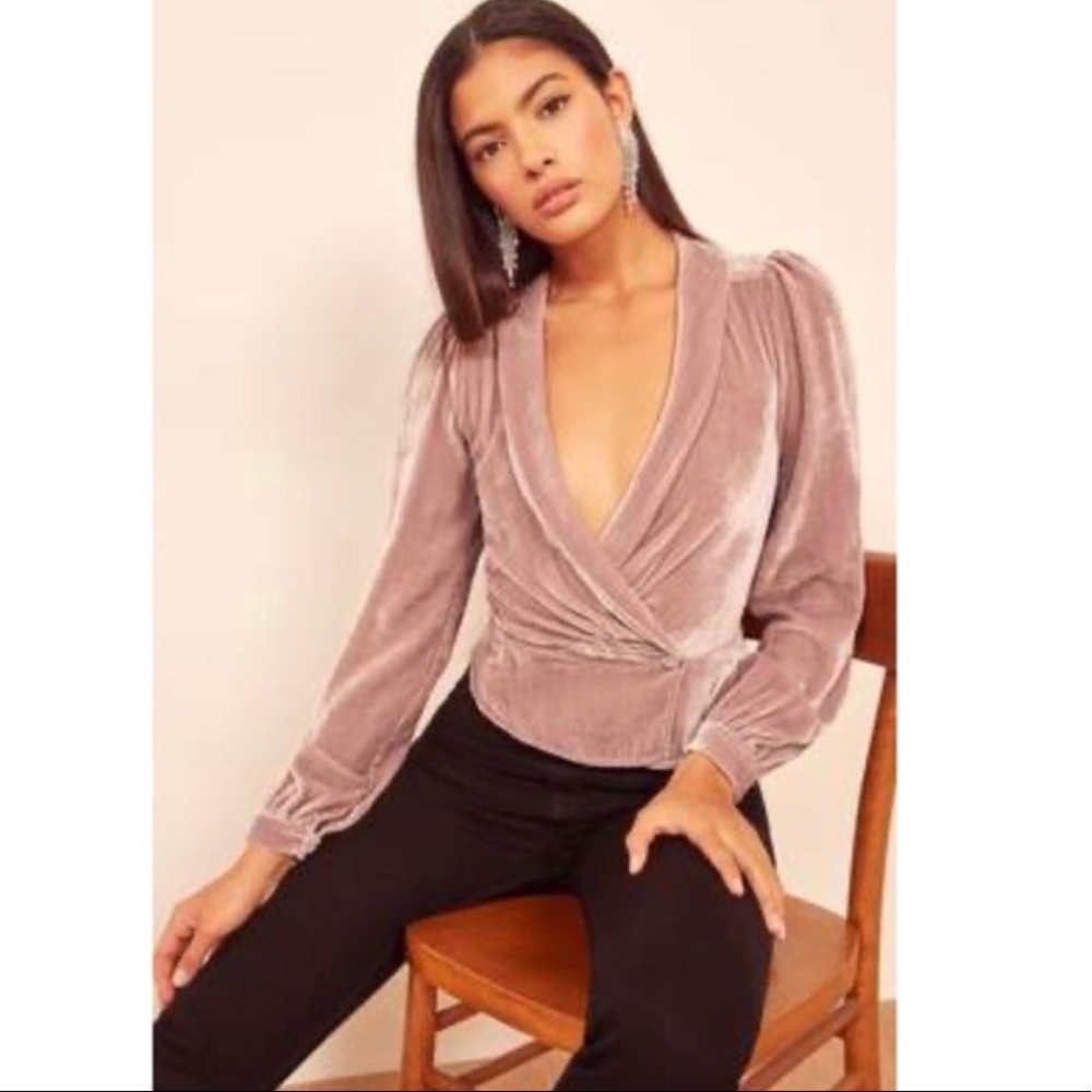 Reformation Anastasia Mauve Long Sleeve Velvet Top